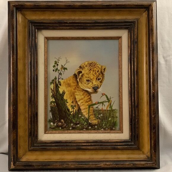 VTG LIGER CUB CANVAS PAINTING SIGNED WOOD FRAMED 8X10 CANVAS - Picture 4 of 15